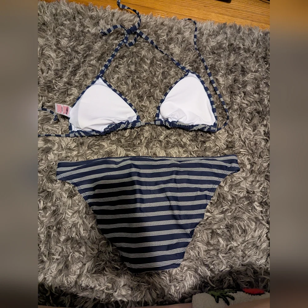Xhilaration Navy and White Striped Bikini - Picture 2 of 3